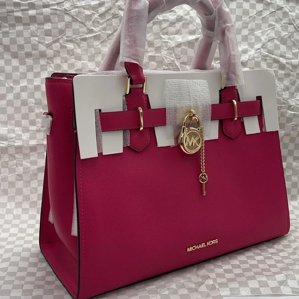 Michael Kors Hamilton Medium Leather Satchel Electric Pink NWT